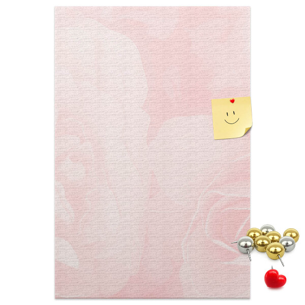Wall cork memo board Delicate pink roses on the background.