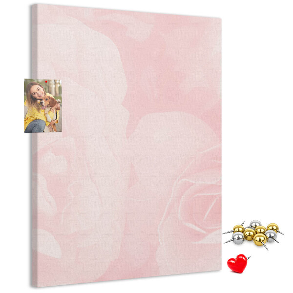 Wall cork memo board Delicate pink roses on the background.