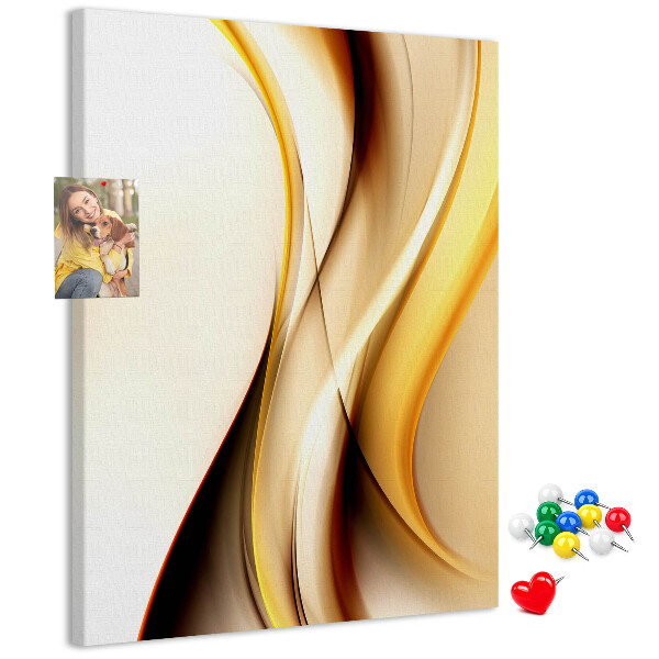 Memo cork board Elegant golden waves on a light background