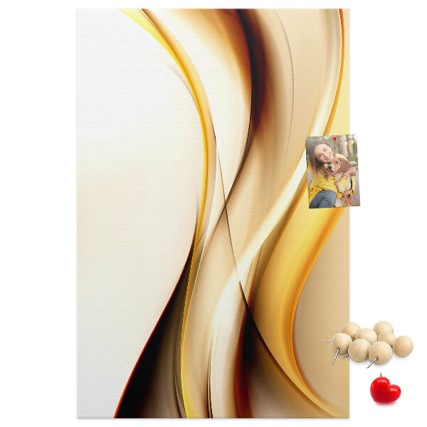 Memo cork board Elegant golden waves on a light background