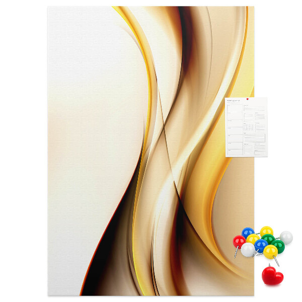 Memo cork board Elegant golden waves on a light background
