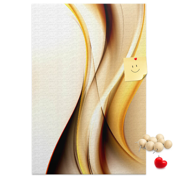 Memo cork board Elegant golden waves on a light background