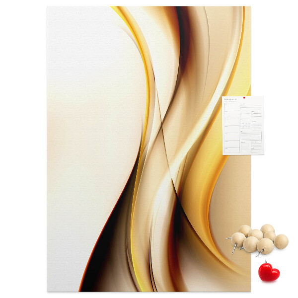 Memo cork board Elegant golden waves on a light background