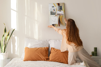 Memo cork board Elegant golden waves on a light background