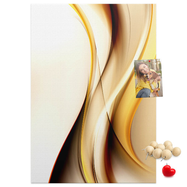 Memo cork board Elegant golden waves on a light background