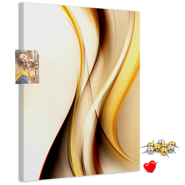 Memo cork board Elegant golden waves on a light background
