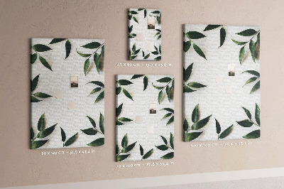 Wall cork memo board Green leaves on a light background