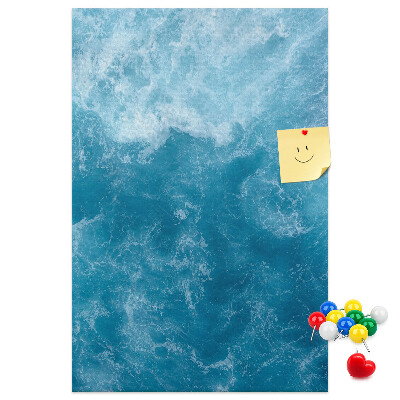 Memo cork board Ocean waves in shades of blue