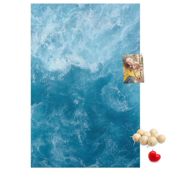 Memo cork board Ocean waves in shades of blue