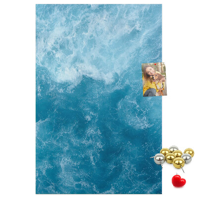 Memo cork board Ocean waves in shades of blue