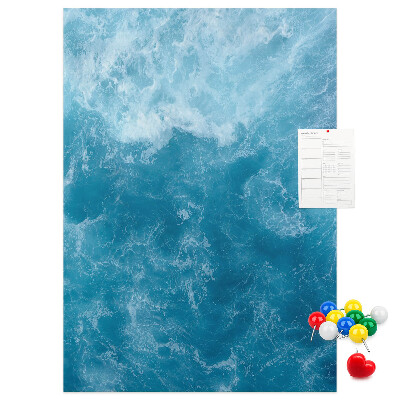 Memo cork board Ocean waves in shades of blue