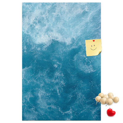 Memo cork board Ocean waves in shades of blue