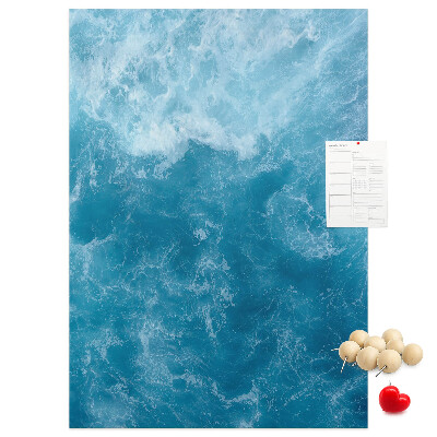 Memo cork board Ocean waves in shades of blue