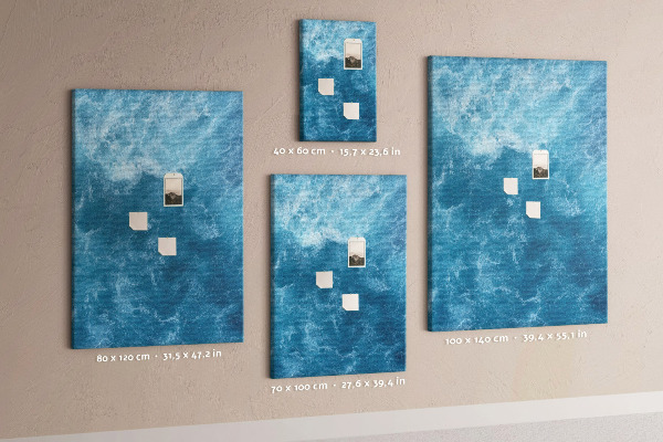 Memo cork board Ocean waves in shades of blue