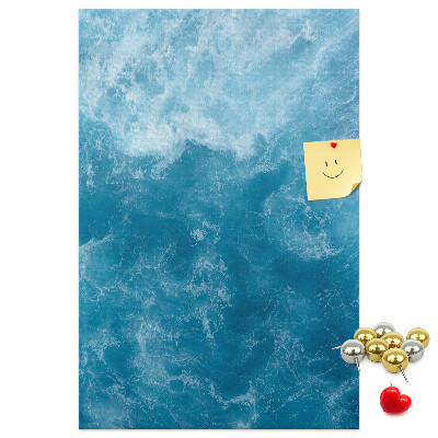 Memo cork board Ocean waves in shades of blue
