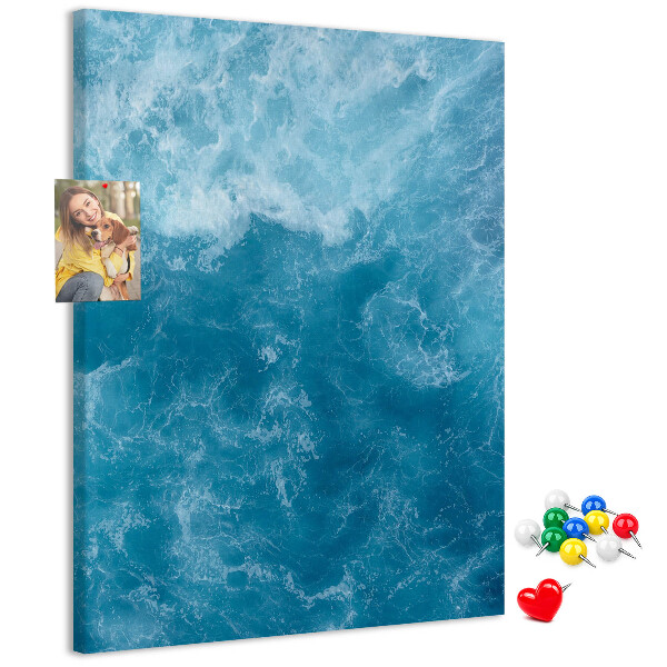 Memo cork board Ocean waves in shades of blue