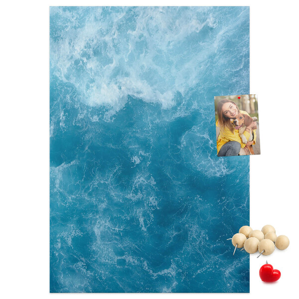Memo cork board Ocean waves in shades of blue