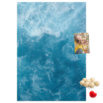Memo cork board Ocean waves in shades of blue
