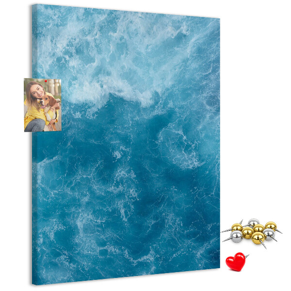 Memo cork board Ocean waves in shades of blue