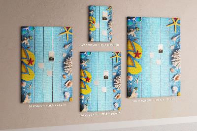 Memo cork board Summer beach accessories on a blue background