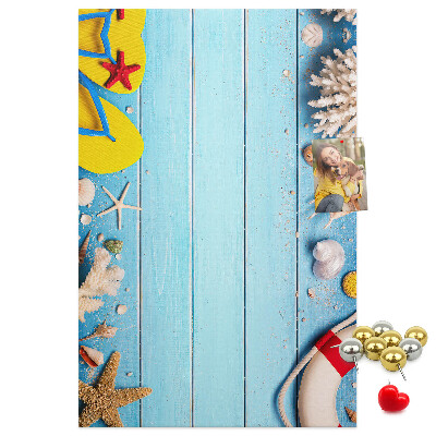 Cork notice board Summer beach with shells and sand