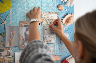 Cork notice board Summer beach with shells and sand