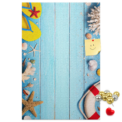 Cork notice board Summer beach with shells and sand