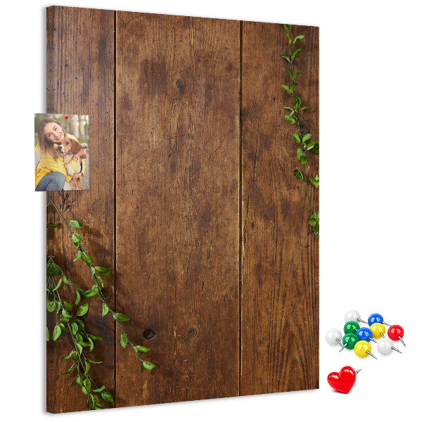 Pin board Rustic wood with green branches