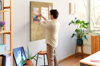 Wall cork memo board Gold paper with colored pins