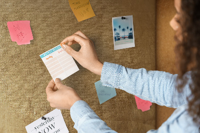 Wall cork memo board Gold paper with colored pins