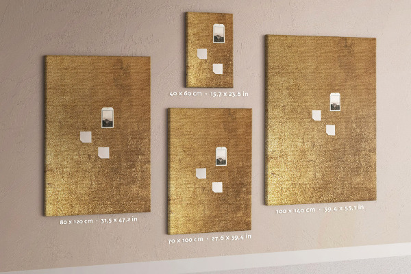Wall cork memo board Gold paper with colored pins