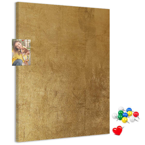 Wall cork memo board Gold paper with colored pins