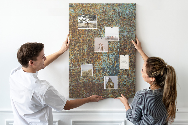 Cork notice board Rustic texture with blue accents