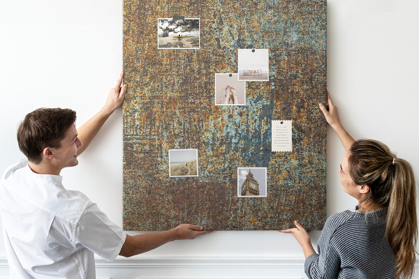 Cork notice board Rustic texture with blue accents