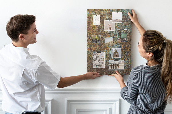 Cork notice board Rustic texture with blue accents