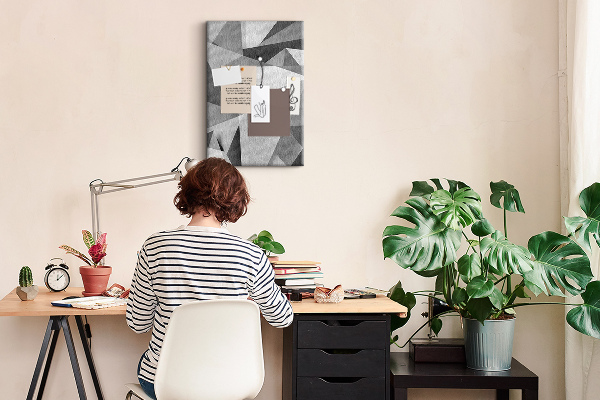 Wall cork memo board Abstract grayscale pattern with triangles