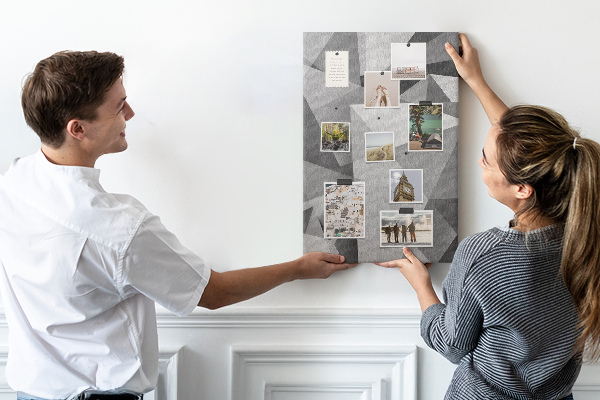 Wall cork memo board Abstract grayscale pattern with triangles