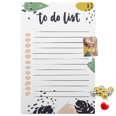 Pin board Colorful leaves on a to-do list background
