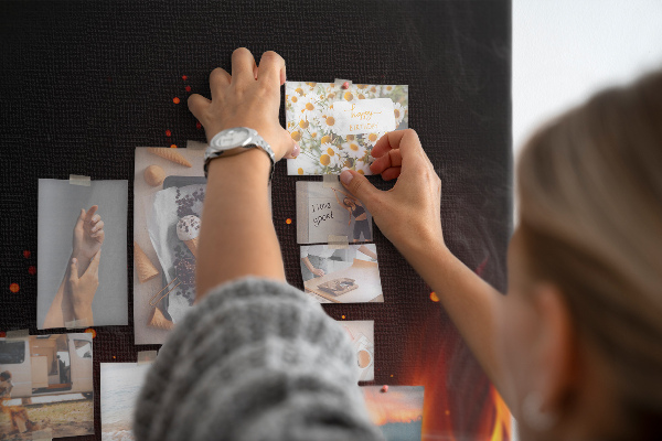 Wall cork memo board A blazing fire with smoke rising
