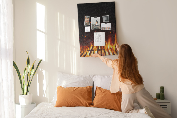 Wall cork memo board A blazing fire with smoke rising