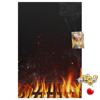 Wall cork memo board A blazing fire with smoke rising