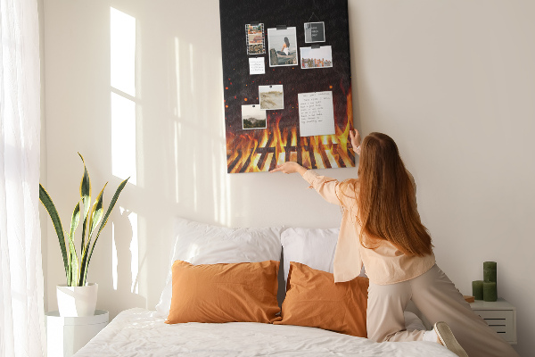 Wall cork memo board A blazing fire with smoke rising