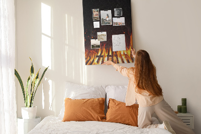 Wall cork memo board A blazing fire with smoke rising
