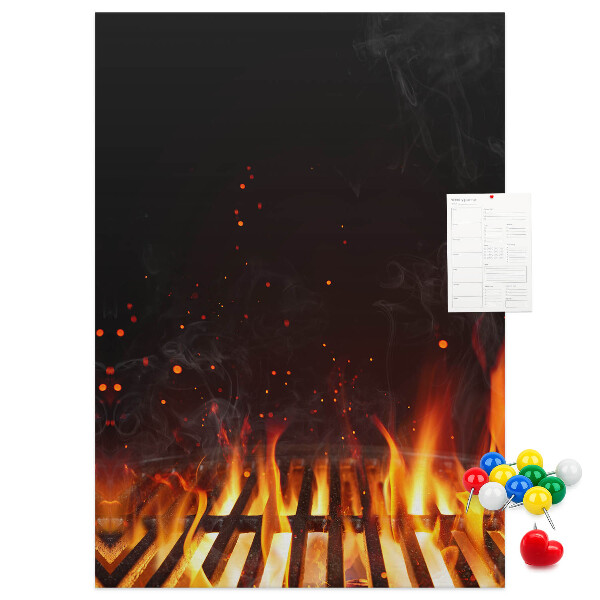 Wall cork memo board A blazing fire with smoke rising