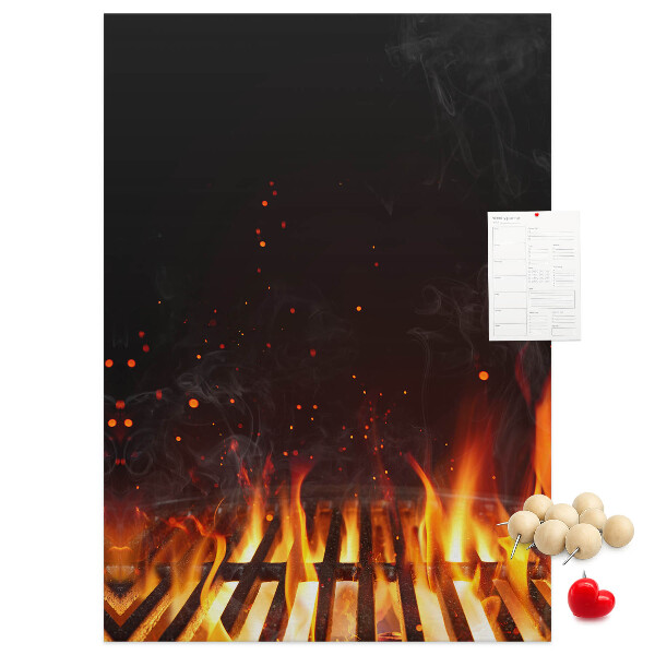 Wall cork memo board A blazing fire with smoke rising