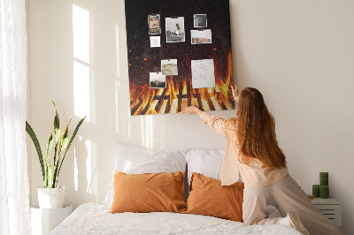 Wall cork memo board A blazing fire with smoke rising