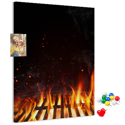 Wall cork memo board A blazing fire with smoke rising