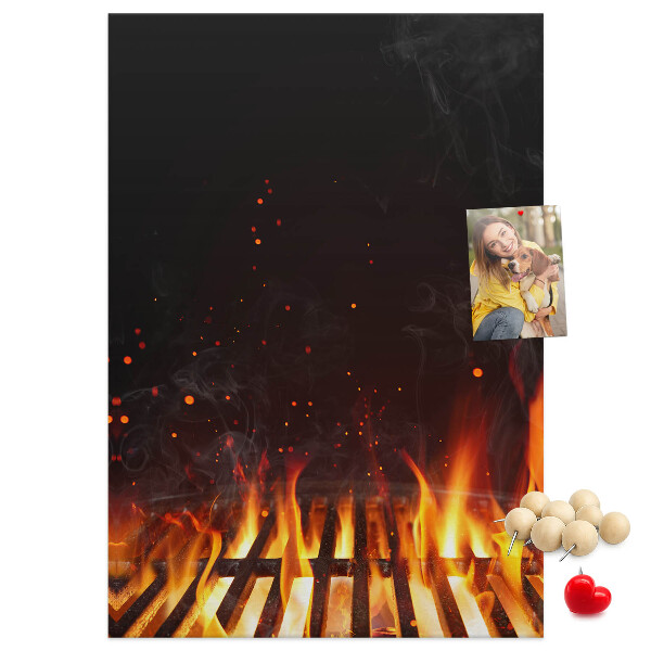 Wall cork memo board A blazing fire with smoke rising