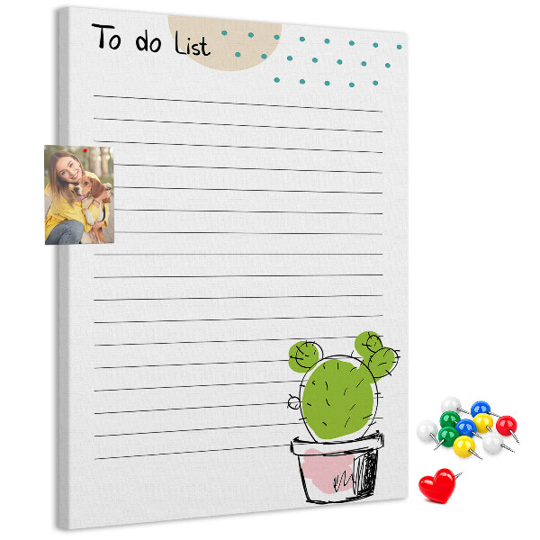 Memo cork board Potted cactus on the to-do list