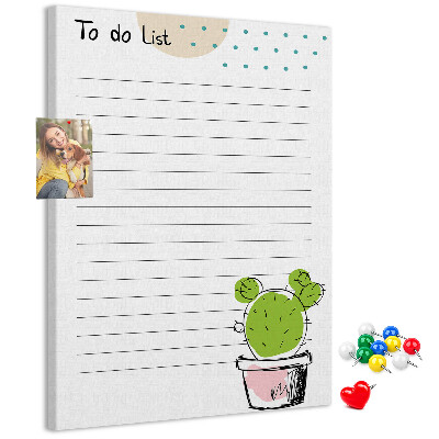 Memo cork board Potted cactus on the to-do list